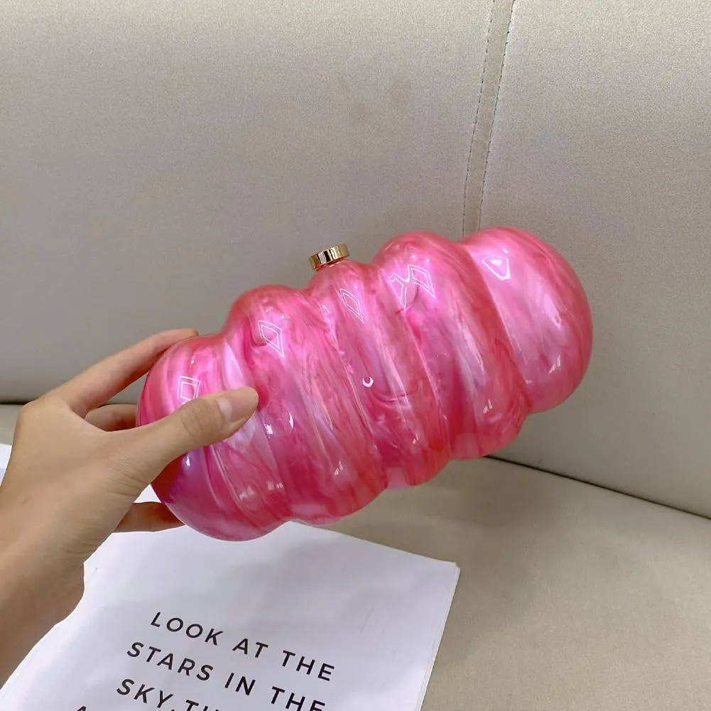 Acrylic Puffer Clutch Purse for Women Elegant Evening Bag with Long Chain Unique Marble Handbag for Wedding Party Prom