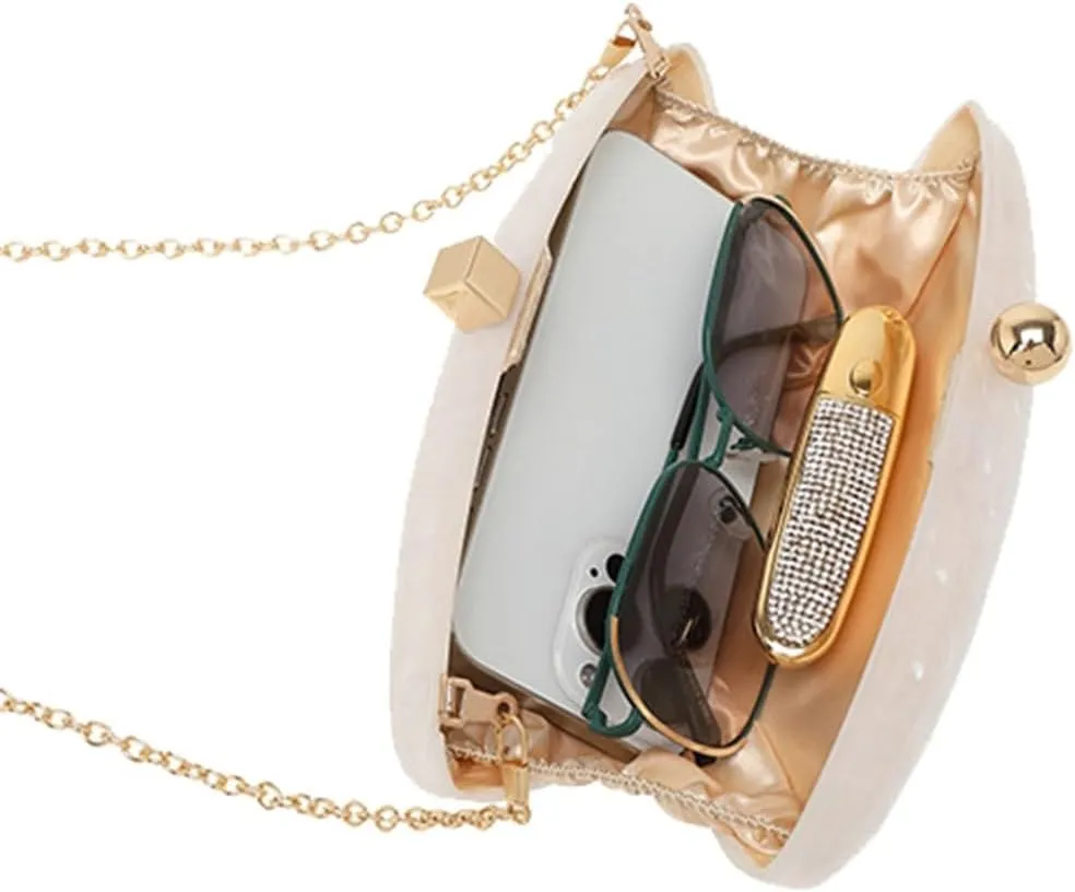 Acrylic Shell Evening Purse for Women Unique Marbling Clutch Bag Casual Shoulder Bag for Family Reunion Daily Life