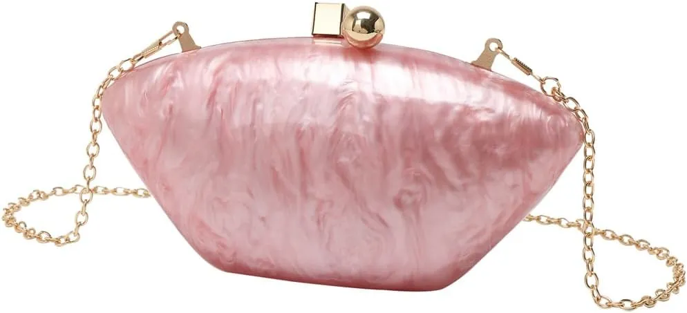 Acrylic Shell Evening Purse for Women Unique Marbling Clutch Bag Casual Shoulder Bag for Family Reunion Daily Life