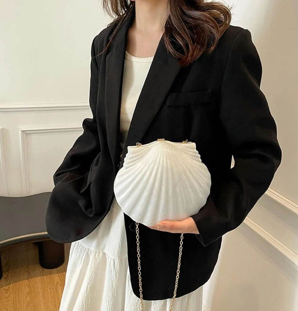 Acrylic Shell Shaped Clutch Women 2025 Trendy Luxury Marble Evening Handbag Unique Chain Shoulder Bag Wedding Party