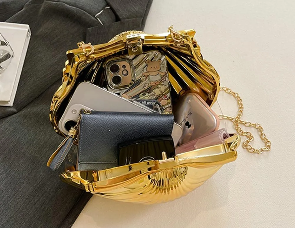 Acrylic Shell Shaped Clutch Women 2025 Trendy Luxury Marble Evening Handbag Unique Chain Shoulder Bag Wedding Party