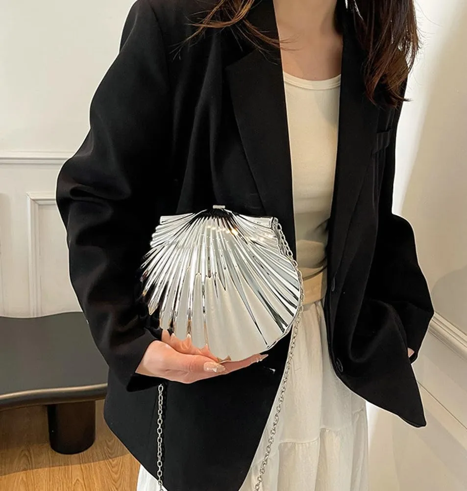 Acrylic Shell Shaped Clutch Women 2025 Trendy Luxury Marble Evening Handbag Unique Chain Shoulder Bag Wedding Party