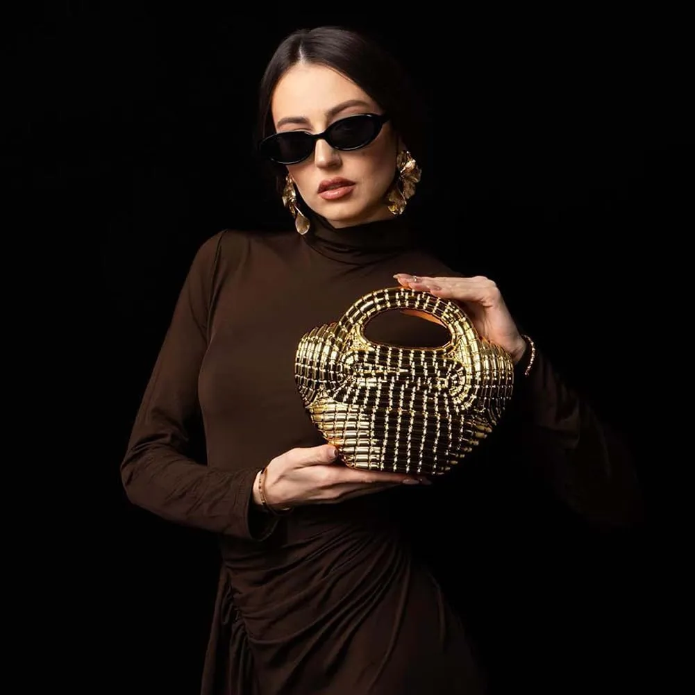 Acrylic Top Handle Clutch Purse for Women Metallic Evening Bag Unique Geometric Handbag for Wedding Party Prom