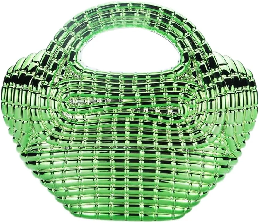 Acrylic Top Handle Clutch Purse for Women Metallic Evening Bag Unique Geometric Handbag for Wedding Party Prom