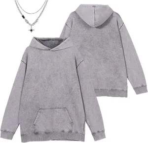 Adult Unisex Oversized Heavyweight Hoodie Vintage Washed Fashion Sweatshirt Casual Loose Pullover Street Style