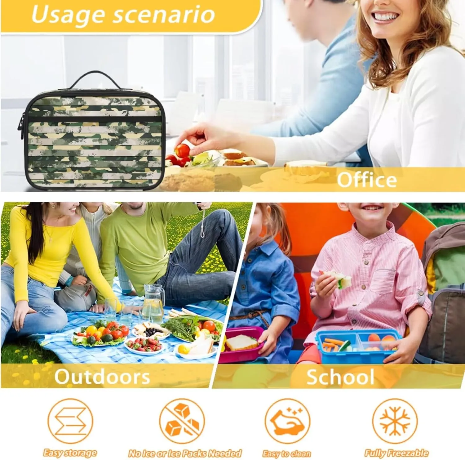 Agoviwo Camo Graphic Girls Backpack with Lunch Box Casual Bookbag Unique Backpack Set for Grades 1-3