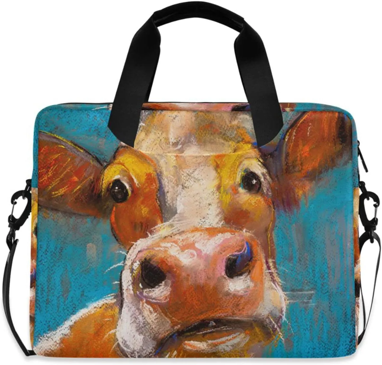 ALAZA Laptop Case Bag Modern Cow Portrait Laptop Sleeves Briefcase Messenger Bag with Strap for Woman Man Business Office