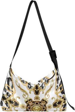 ALAZA Leopard Print and Golden Baroque Modern Womens Tote Bag Leather Shoulder Bag For Women Men Large Hobo Cross Body Bags Handbag