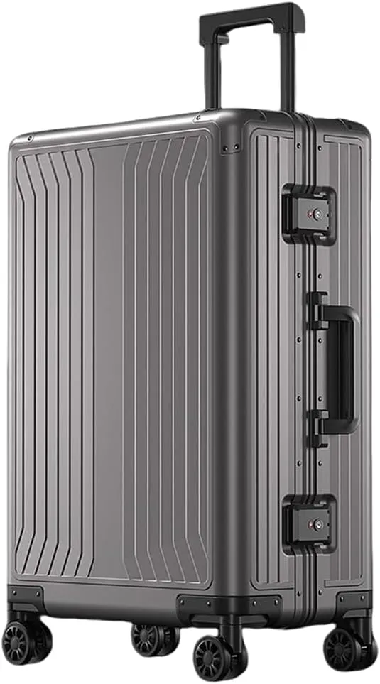 All Aluminum Magnesium Hardshell Carry on Luggage with Wheels, Modern Zipperless Hardshell Checked Luggage with Lock, Airline Approved Metal Suitcase Travel Metal Rolling Luggage (Gray, 24 inch)