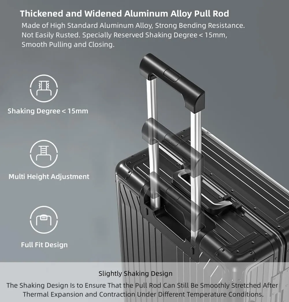 All Aluminum Magnesium Hardshell Carry on Luggage with Wheels, Modern Zipperless Hardshell Checked Luggage with TSA Lock, Airline Approved Metal Suitcase Travel Metal Rolling Luggage (Blue, 24 inch)