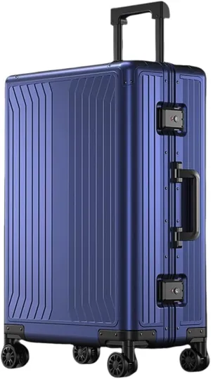 All Aluminum Magnesium Hardshell Carry on Luggage with Wheels, Modern Zipperless Hardshell Checked Luggage with TSA Lock, Airline Approved Metal Suitcase Travel Metal Rolling Luggage (Blue, 24 inch)