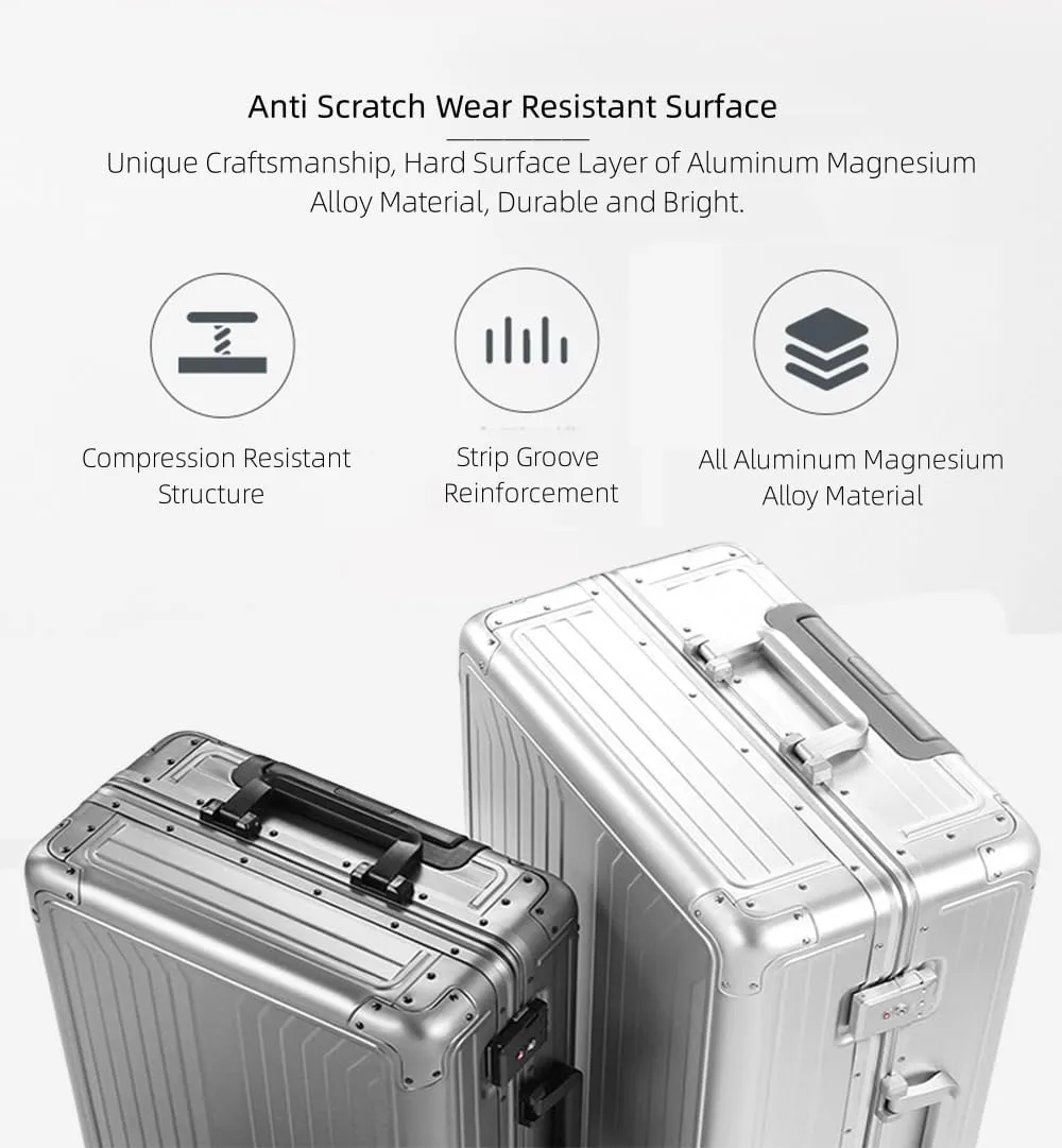 All Aluminum Magnesium Hardshell Carry on Luggage with Wheels, Modern Zipperless Hardshell Checked Luggage with TSA Lock, Airline Approved Metal Suitcase Travel Metal Rolling Luggage (Blue, 24 inch)