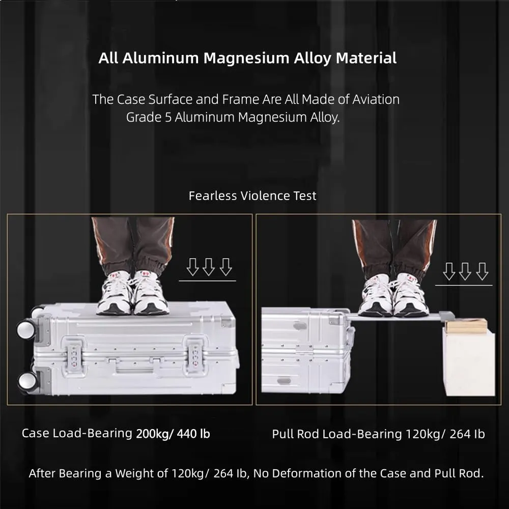 All Aluminum Magnesium Hardshell Carry on Luggage with Wheels, Modern Zipperless Hardshell Checked Luggage with TSA Lock, Airline Approved Metal Suitcase Travel Metal Rolling Luggage (Blue, 24 inch)