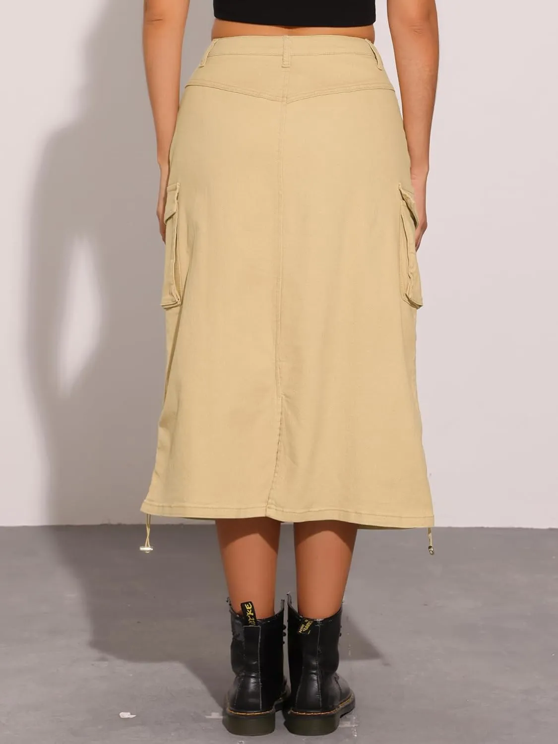 Allegra K Cargo Skirt for Women's Y2K Adjustable Casual A-Line Midi Jean Skirt