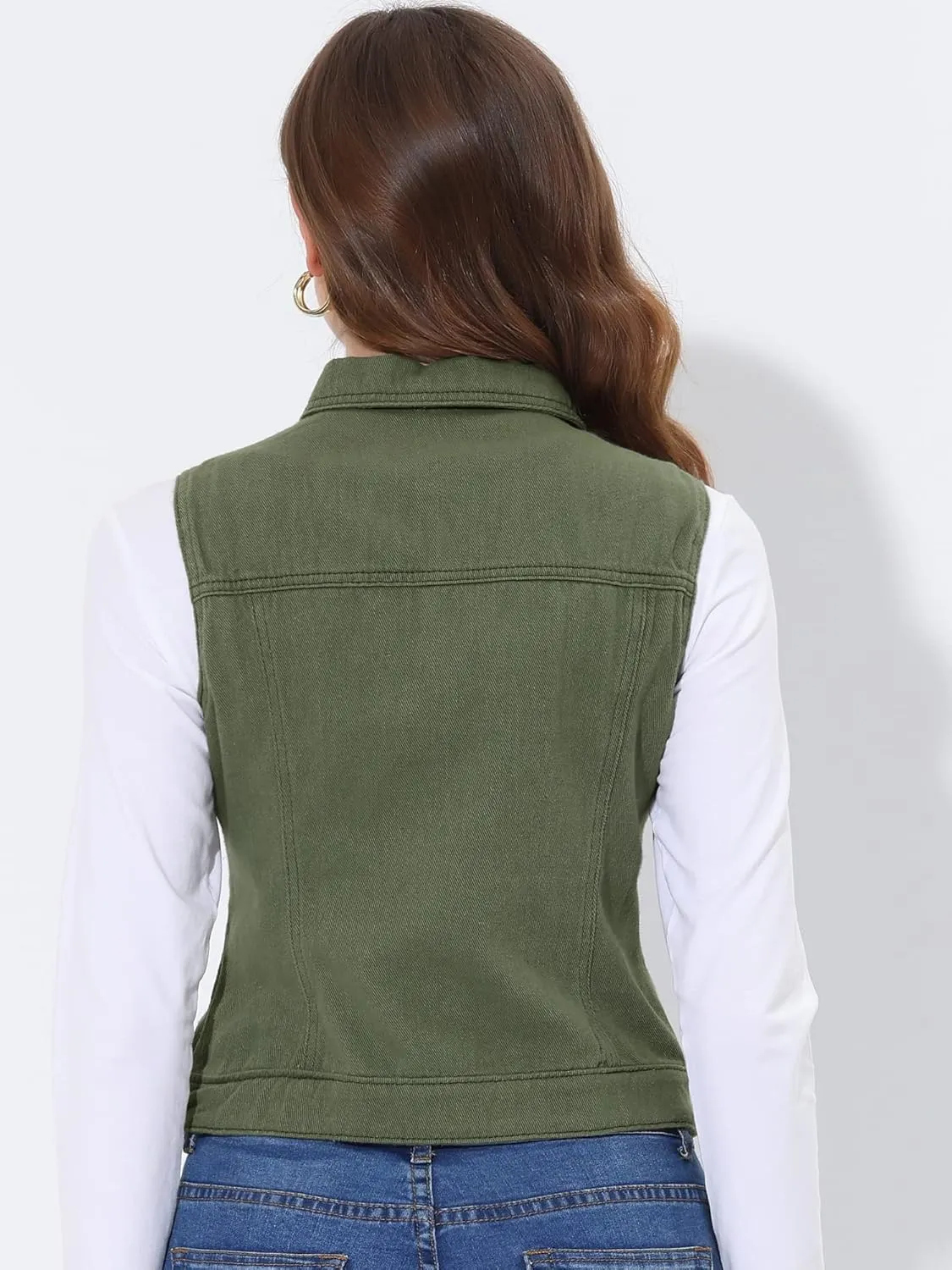Allegra K Sleeveless Jacket for Women's Button Front Chest Pockets Outwear Cargo Vest