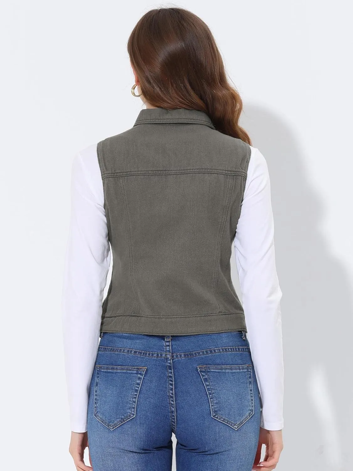 Allegra K Sleeveless Jacket for Women's Button Front Chest Pockets Outwear Cargo Vest