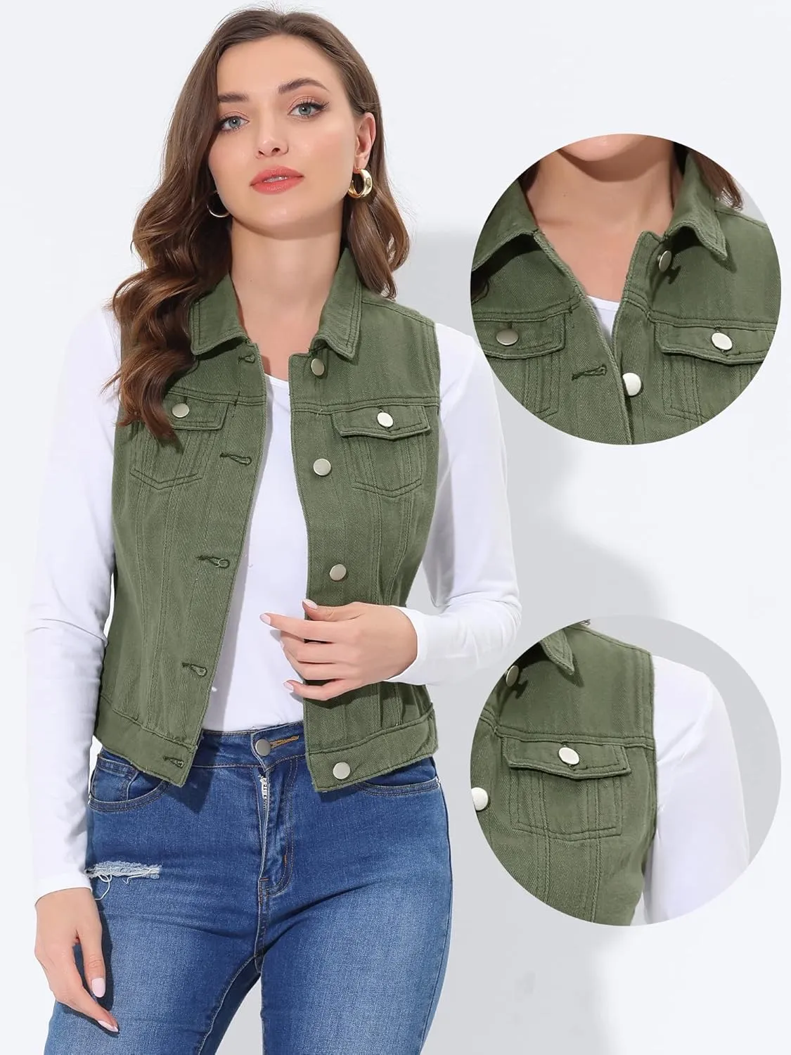 Allegra K Sleeveless Jacket for Women's Button Front Chest Pockets Outwear Cargo Vest
