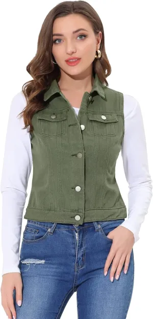 Allegra K Sleeveless Jacket for Women's Button Front Chest Pockets Outwear Cargo Vest