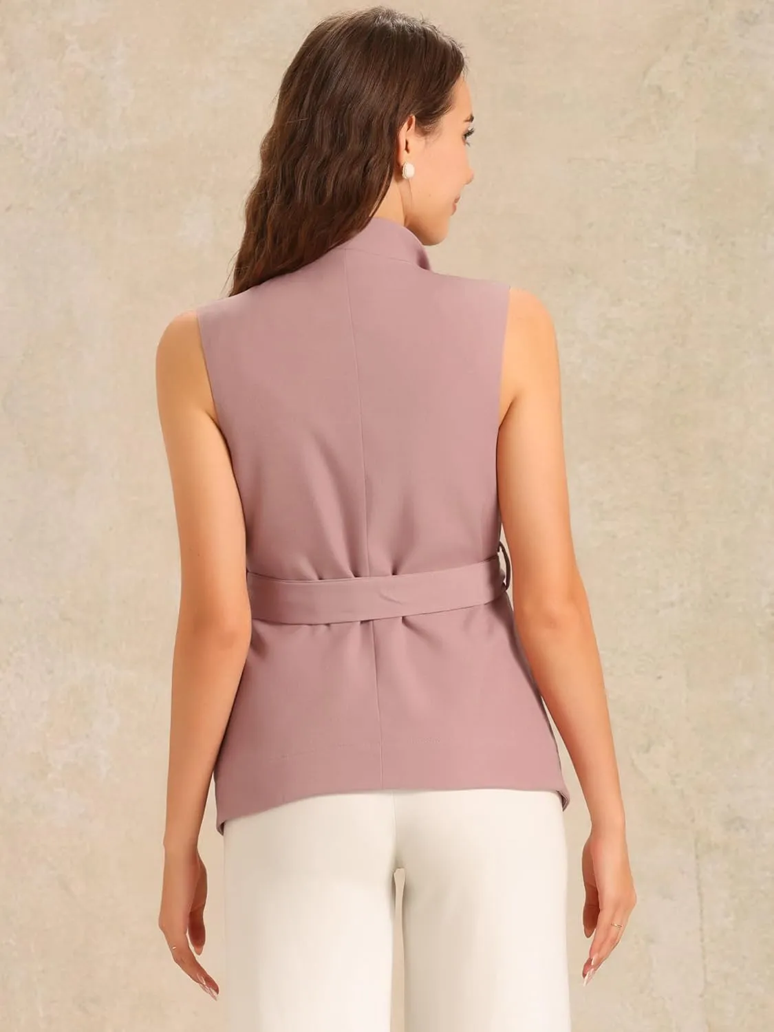 Allegra K Women's Sleeveless Blazer Casual Shawl Collar Belted Work Office Suit Vest Jacket