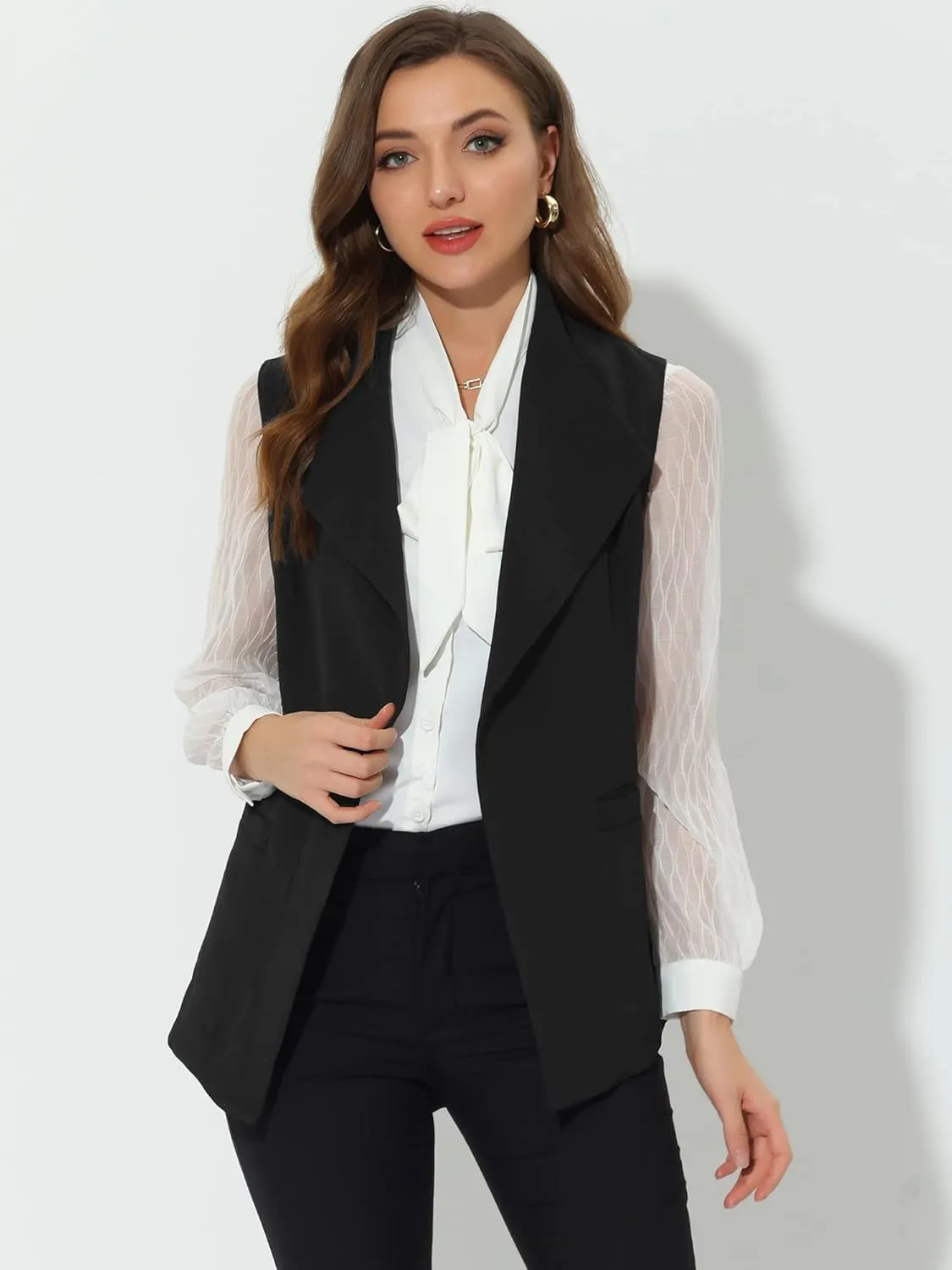 Allegra K Women's Sleeveless Blazer Casual Shawl Collar Belted Work Office Suit Vest Jacket