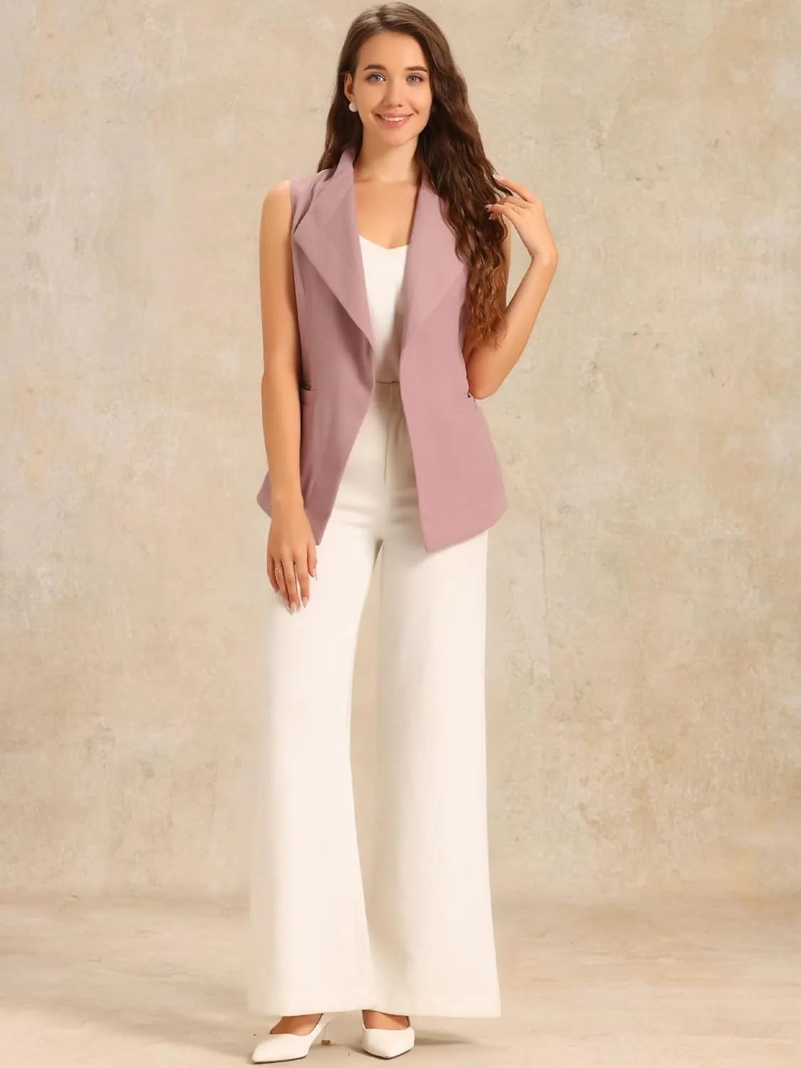 Allegra K Women's Sleeveless Blazer Casual Shawl Collar Belted Work Office Suit Vest Jacket