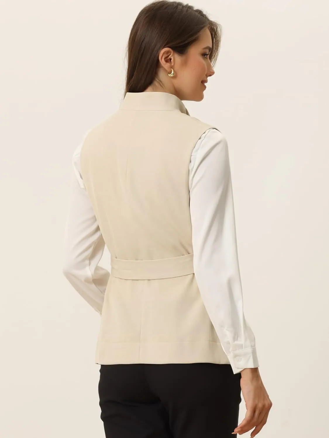 Allegra K Women's Sleeveless Blazer Casual Shawl Collar Belted Work Office Suit Vest Jacket