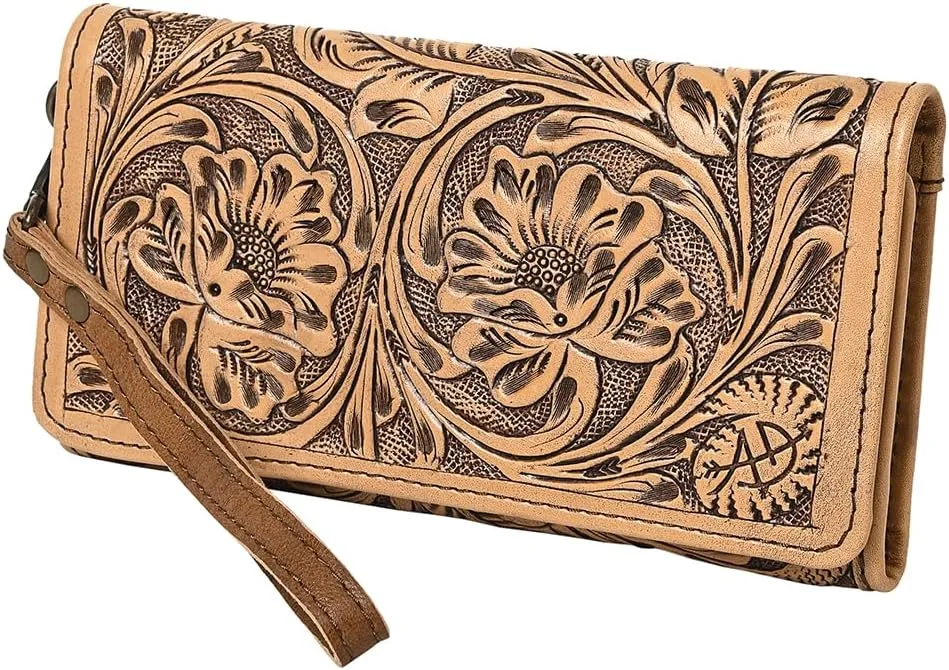 American Darling Women's Western Tan Leather Wristlet Wallet | 4in (H) X 8in (W) | Handcrafted, Premium Leather, Unique Design