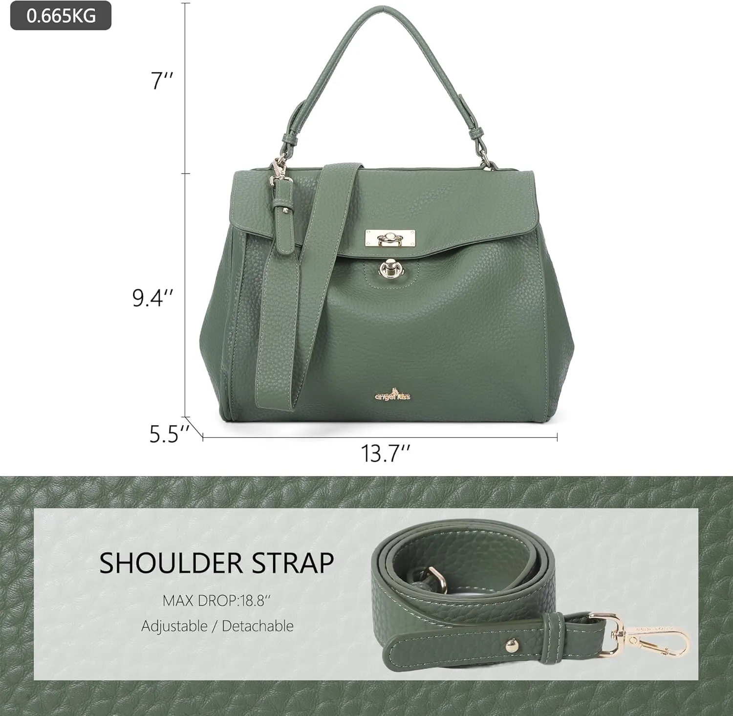 Angel Kiss Satchel Purses and Handbags for Women Soft Vegan Leather Tote Shoulder Bag Top Handle with Crossbody Strap