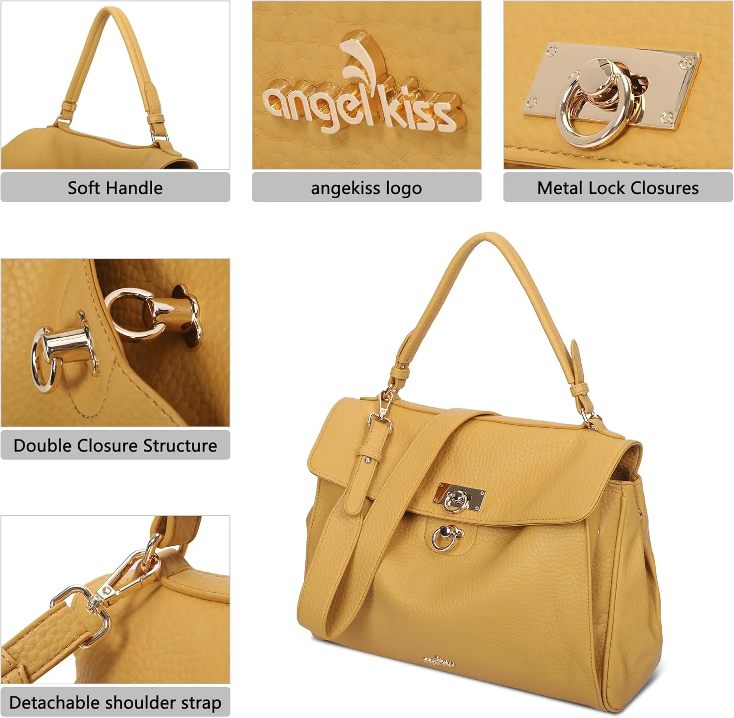 Angel Kiss Satchel Purses and Handbags for Women Soft Vegan Leather Tote Shoulder Bag Top Handle with Crossbody Strap