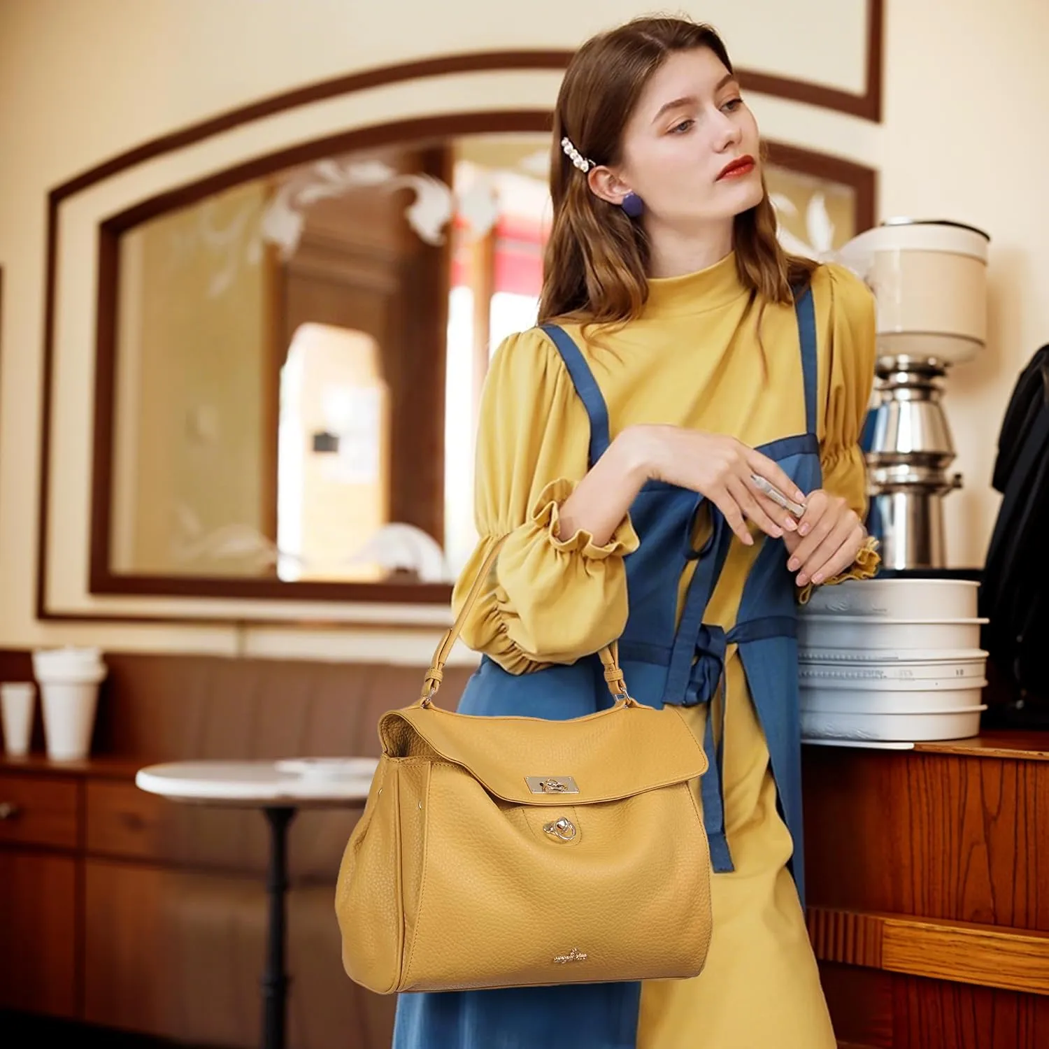 Angel Kiss Satchel Purses and Handbags for Women Soft Vegan Leather Tote Shoulder Bag Top Handle with Crossbody Strap