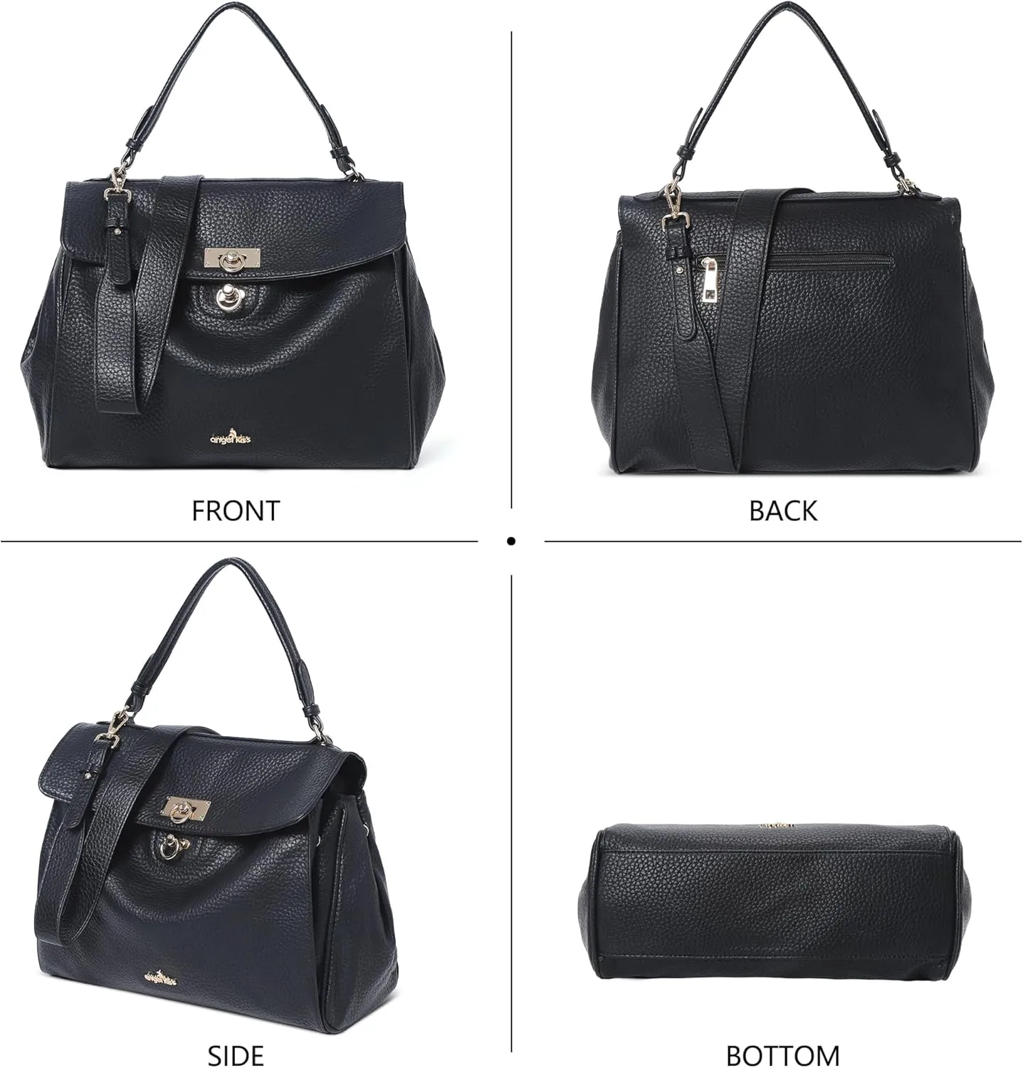 Angel Kiss Satchel Purses and Handbags for Women Soft Vegan Leather Tote Shoulder Bag Top Handle with Crossbody Strap