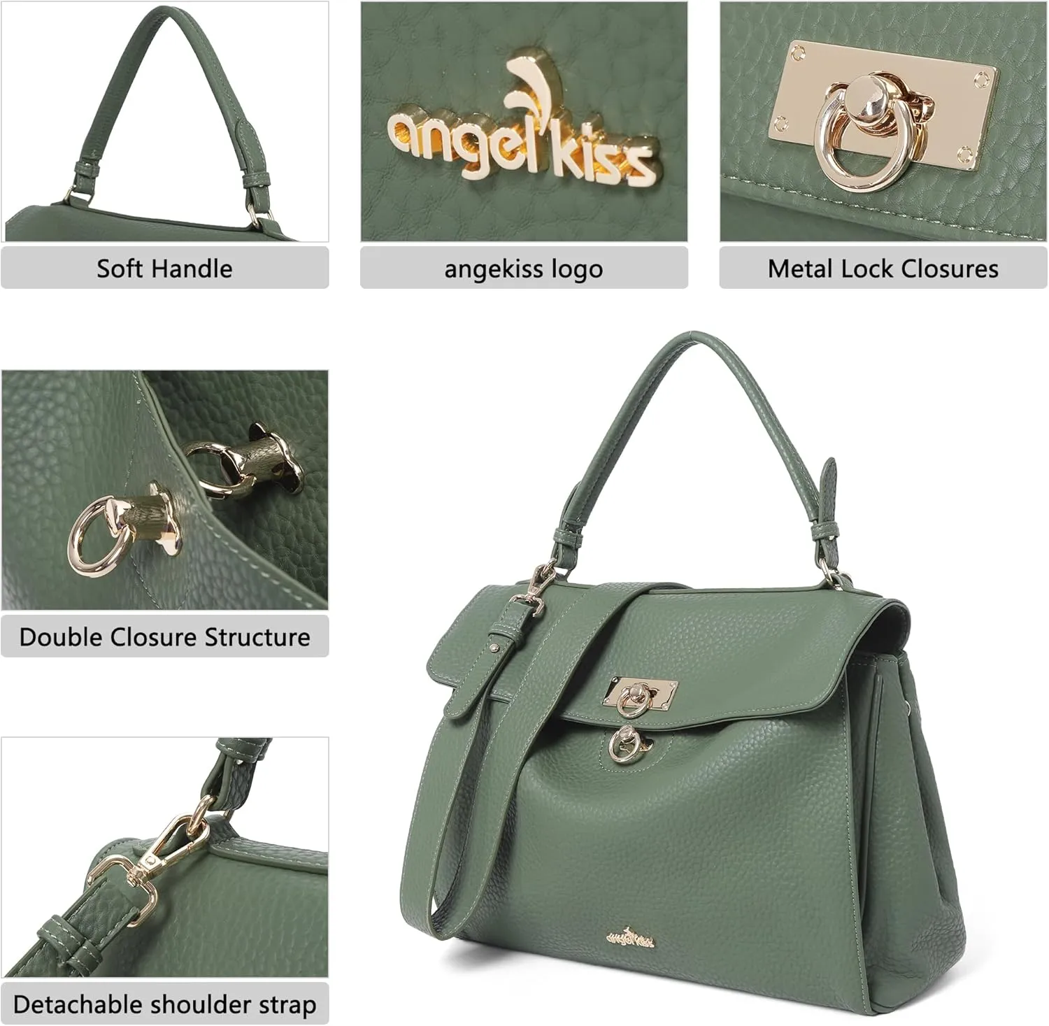 Angel Kiss Satchel Purses and Handbags for Women Soft Vegan Leather Tote Shoulder Bag Top Handle with Crossbody Strap