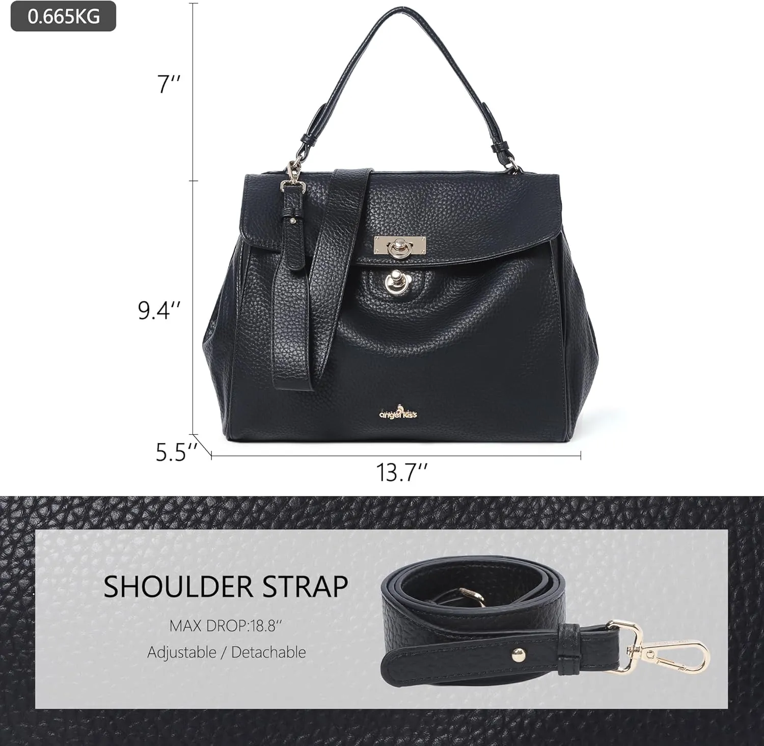 Angel Kiss Satchel Purses and Handbags for Women Soft Vegan Leather Tote Shoulder Bag Top Handle with Crossbody Strap