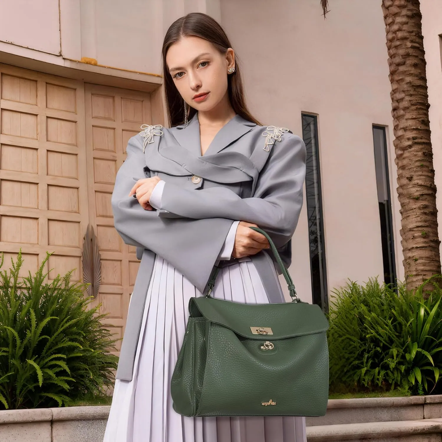 Angel Kiss Satchel Purses and Handbags for Women Soft Vegan Leather Tote Shoulder Bag Top Handle with Crossbody Strap