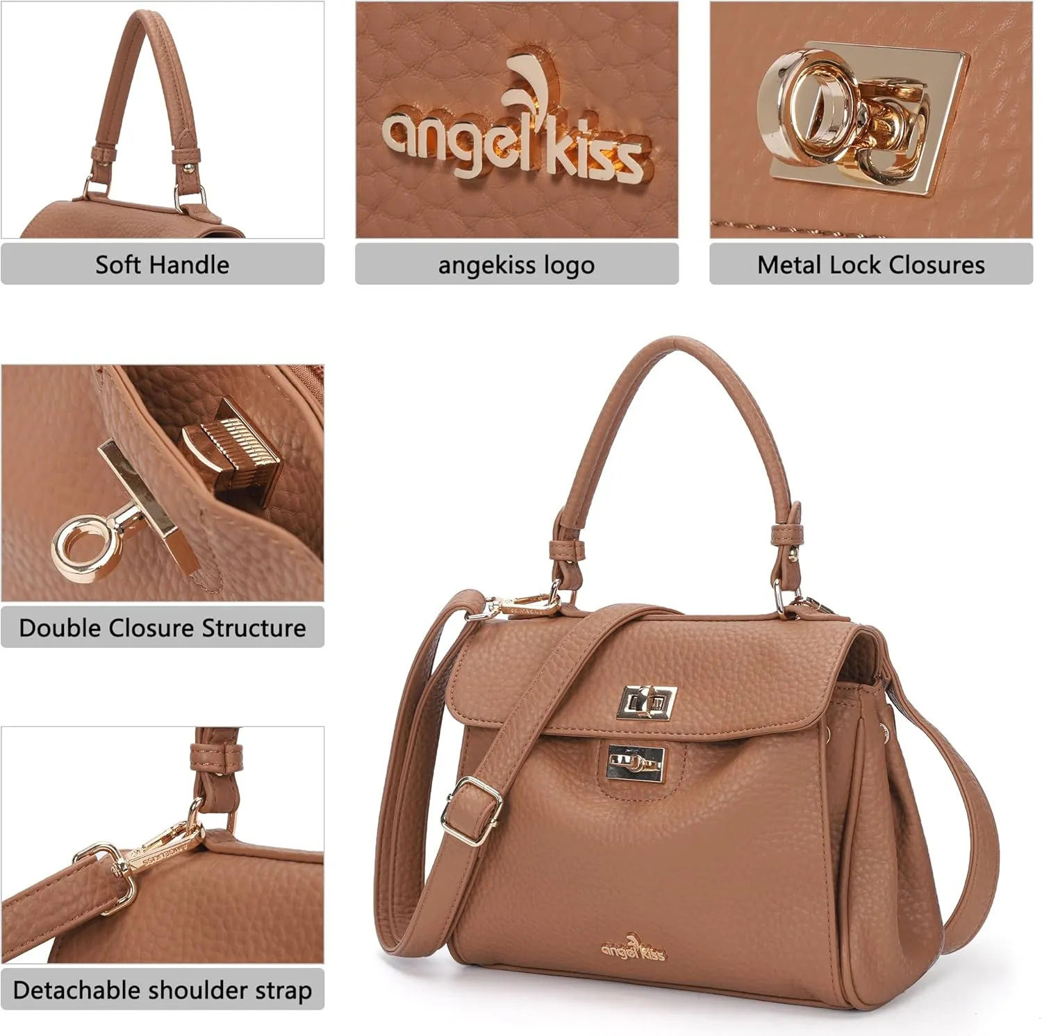 Angel Kiss Small Top Handle Satchel Purses and Handbags for Women Soft Vegan Leather Tote Shoulder Bag