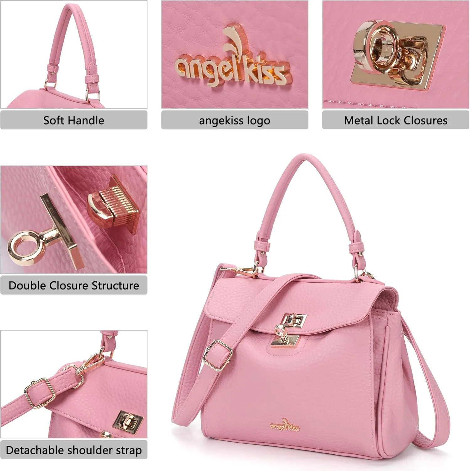 Angel Kiss Small Top Handle Satchel Purses and Handbags for Women Soft Vegan Leather Tote Shoulder Bag
