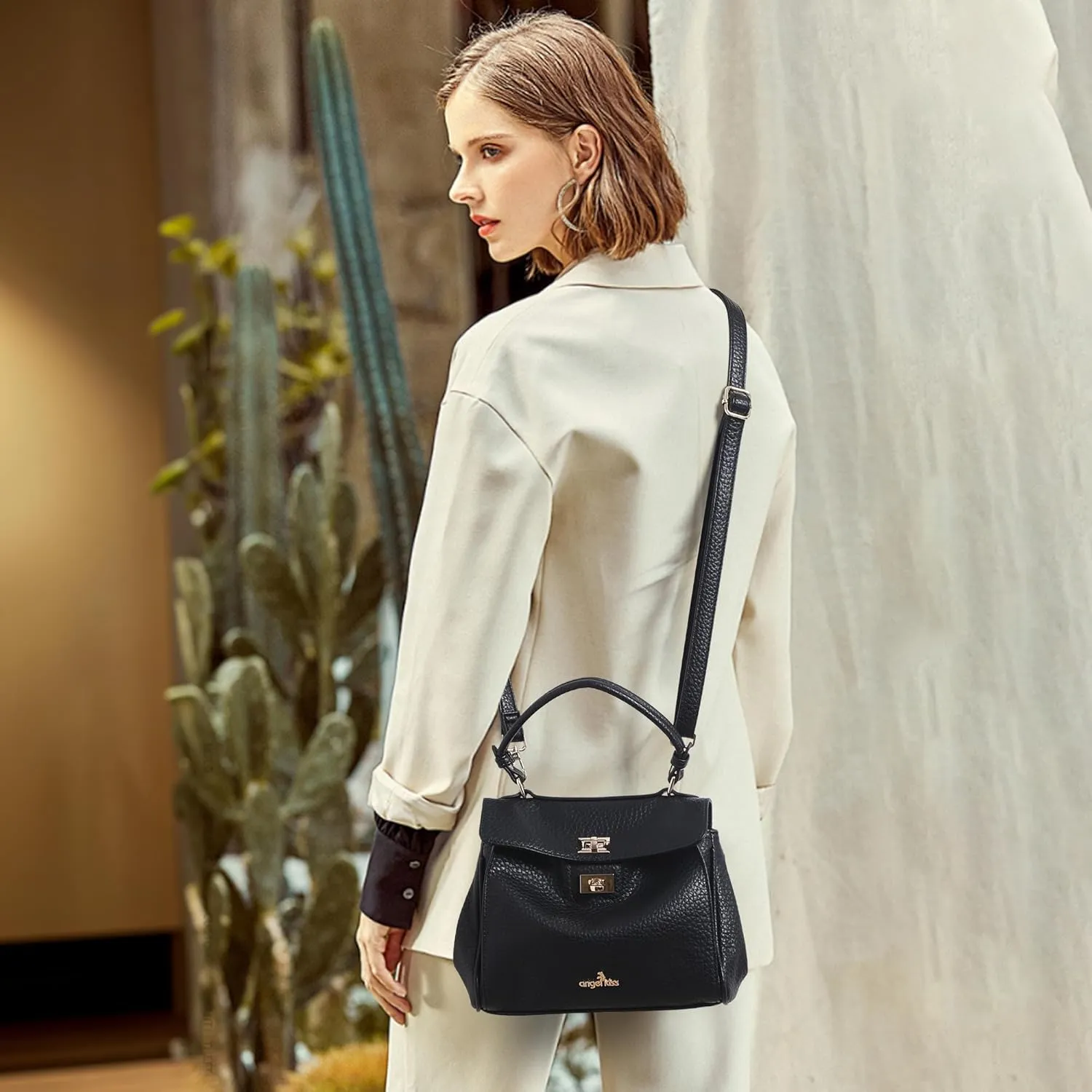 Angel Kiss Small Top Handle Satchel Purses and Handbags for Women Soft Vegan Leather Tote Shoulder Bag