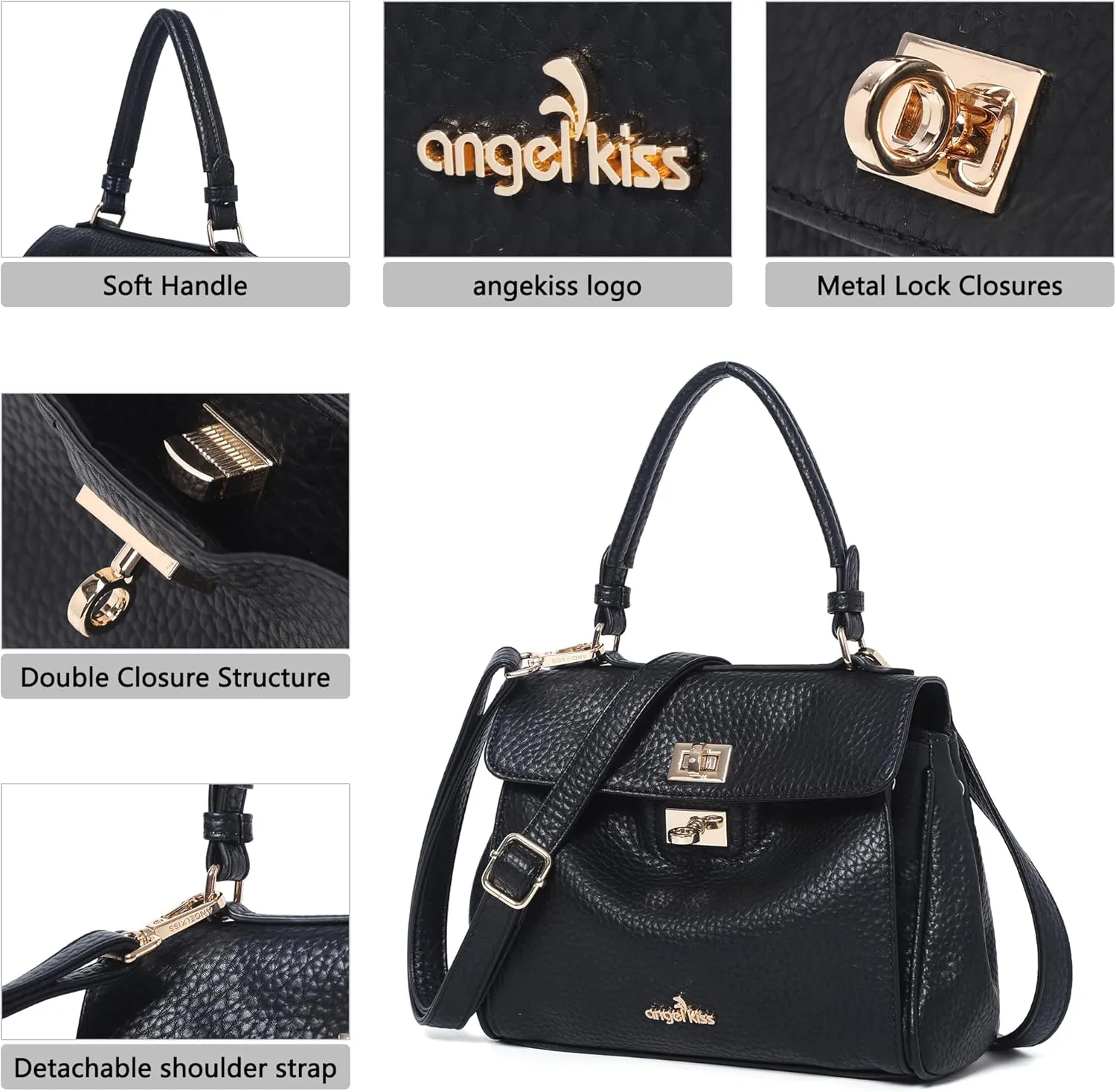 Angel Kiss Small Top Handle Satchel Purses and Handbags for Women Soft Vegan Leather Tote Shoulder Bag
