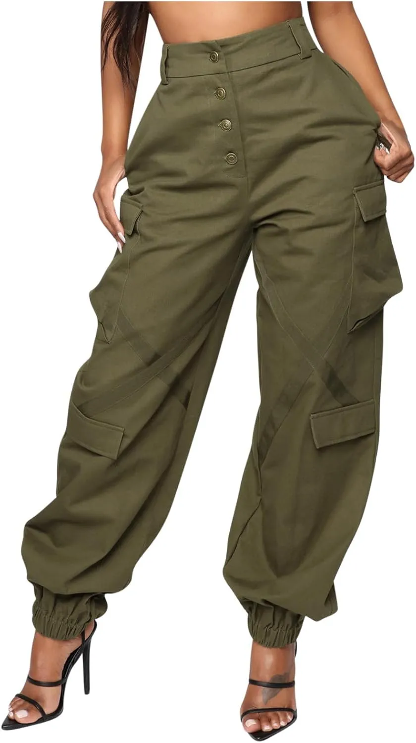 Anjikang Hippie Cargo Pants for Women 90s Vintage Street Style Balloon Pants Trendy Y2K Teen Girls Going Out Long Trouser