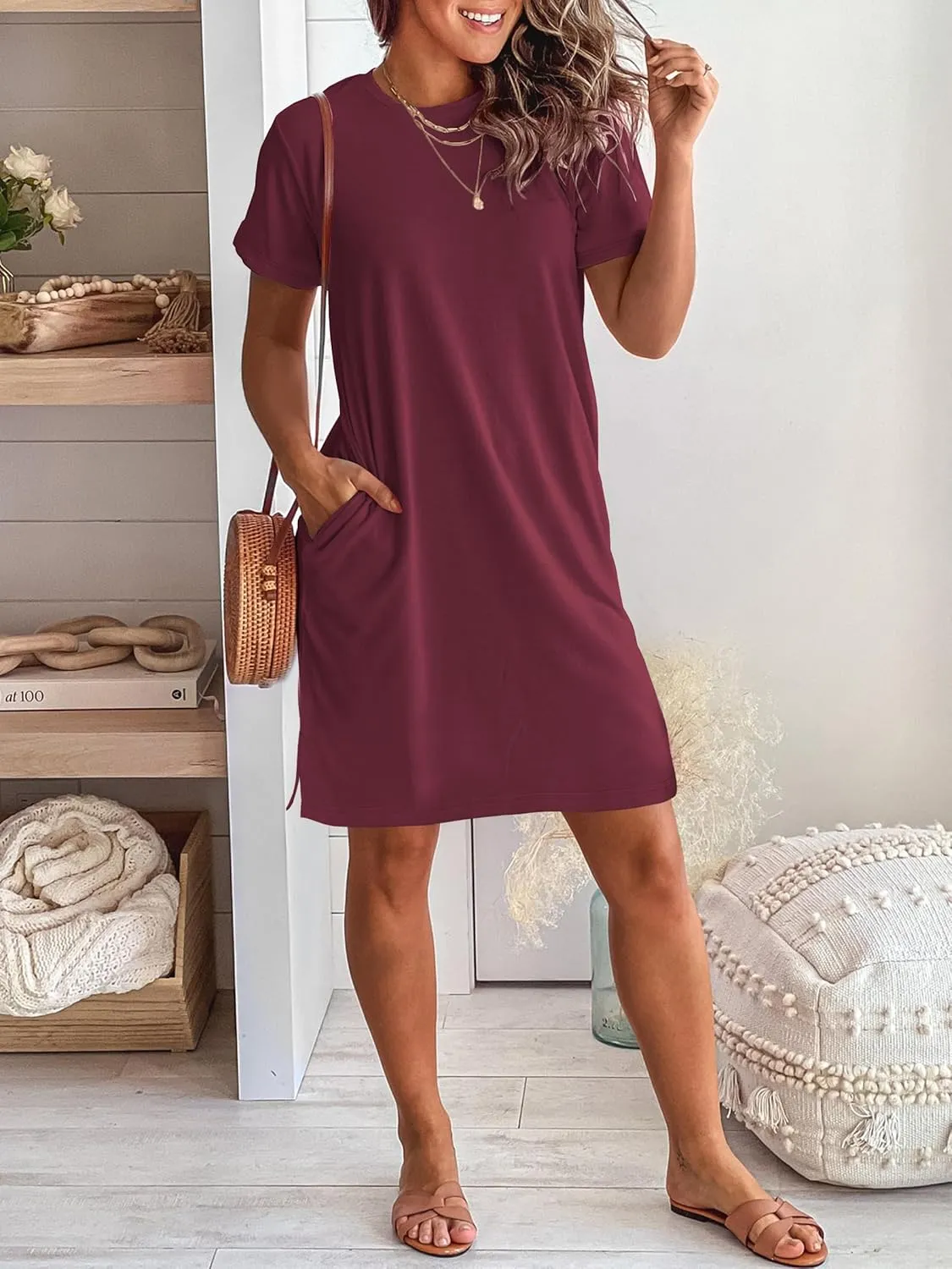 ANRABESS Women's Summer Casual T Shirt Dresses Short Sleeve Crewneck Striped Mini Shift Dress 2025 Beach Vacation Outfits