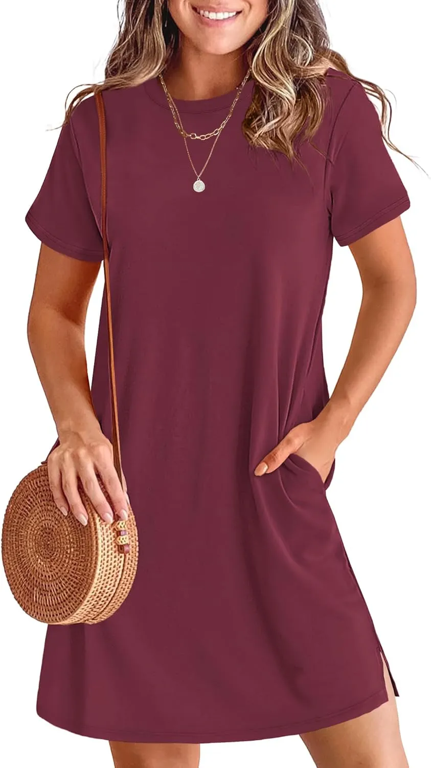 ANRABESS Women's Summer Casual T Shirt Dresses Short Sleeve Crewneck Striped Mini Shift Dress 2025 Beach Vacation Outfits