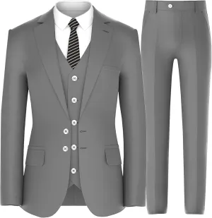 Antonio Uomo Mens Suit Set  Slim Fit 3 Piece Blazer 2 Button Jacket Vest Pants Business Wedding Party Solid Dress Suits