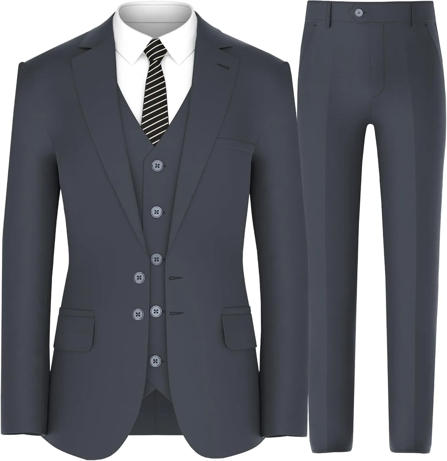 Antonio Uomo Mens Suit Set  Slim Fit 3 Piece Blazer 2 Button Jacket Vest Pants Business Wedding Party Solid Dress Suits