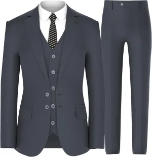 Antonio Uomo Mens Suit Set  Slim Fit 3 Piece Blazer 2 Button Jacket Vest Pants Business Wedding Party Solid Dress Suits
