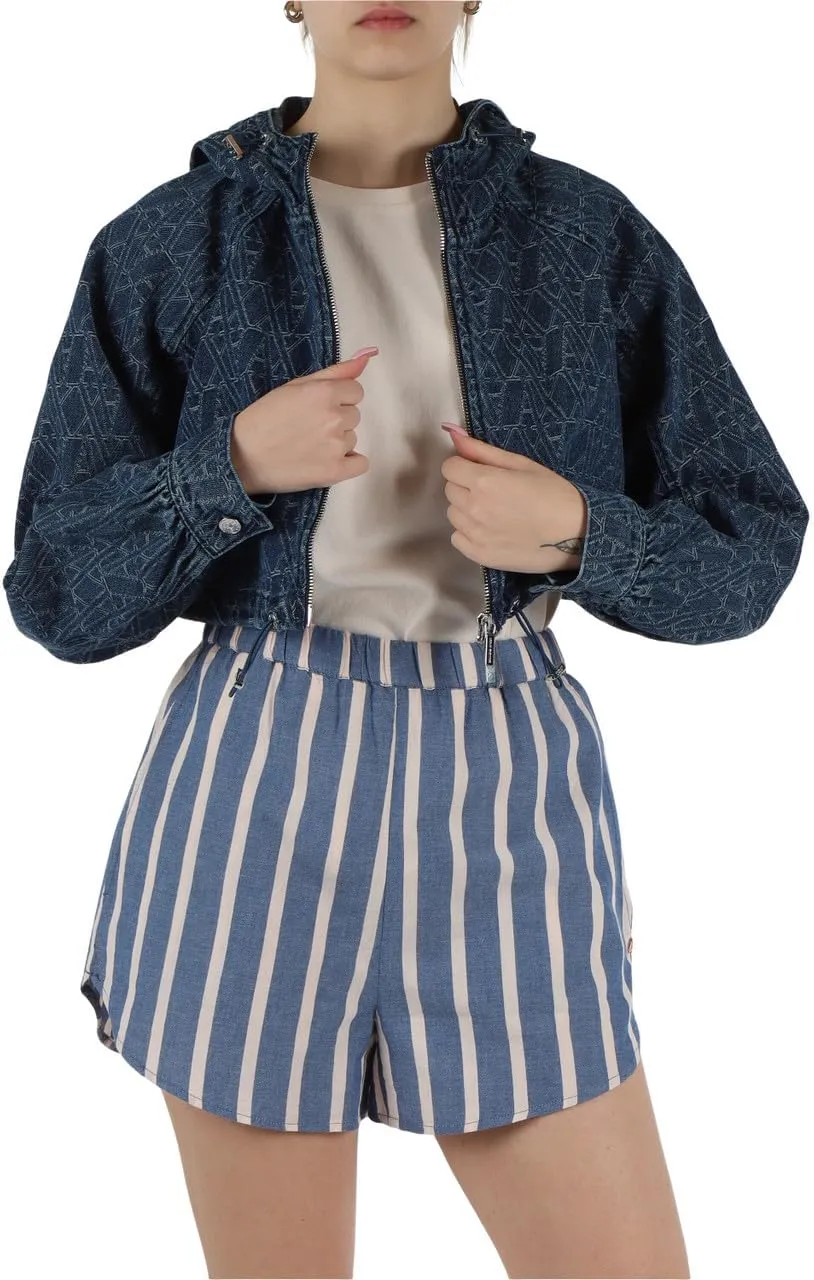 Armani Exchange Women's Jacquard Monogram Logo Cropped Hooded Denim Jacket
