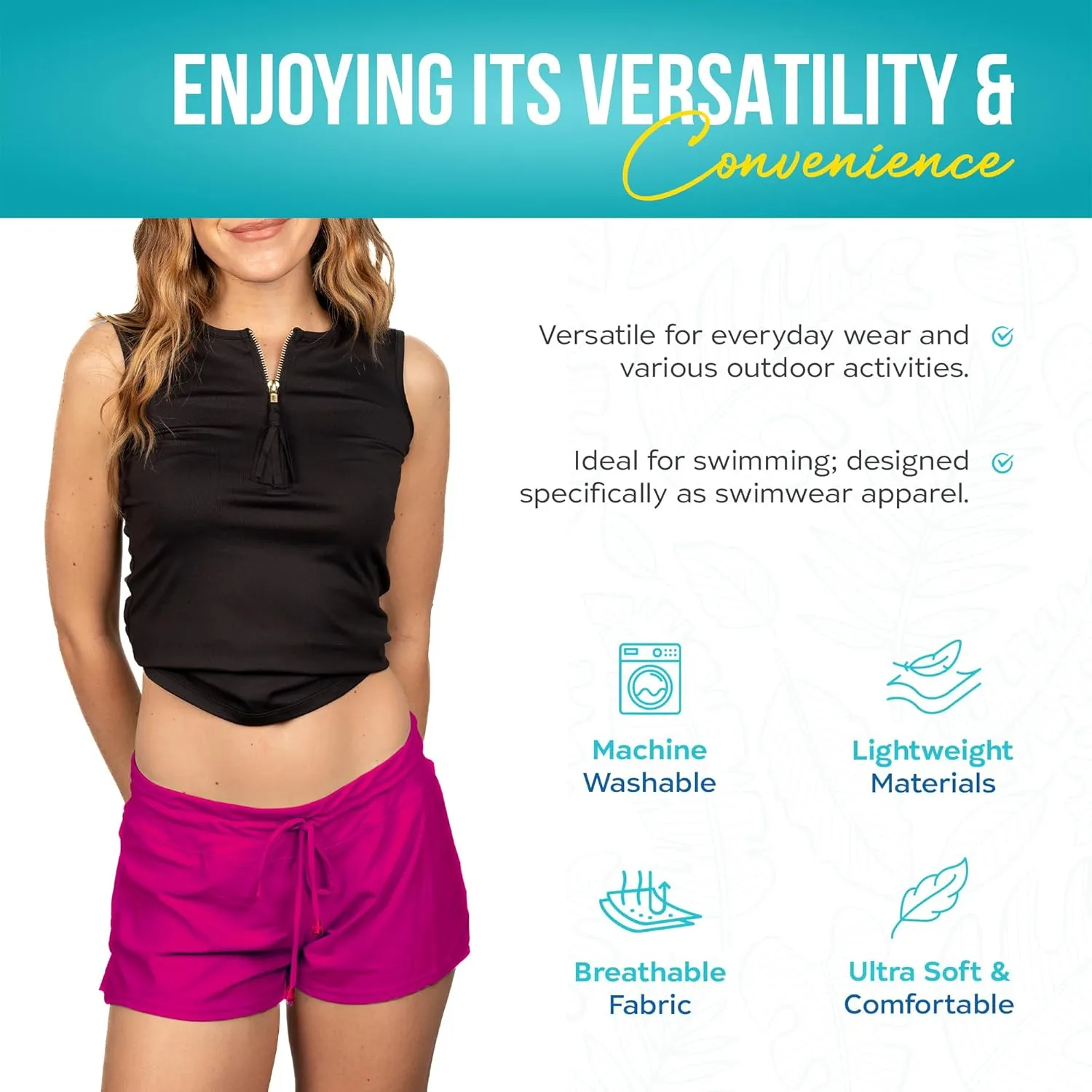 Banana Boat Women's Board Shorts UPF 50  Quick Dry Swim Shorts for Women Black High Rise Modern Solid Sleeveless Tank Top