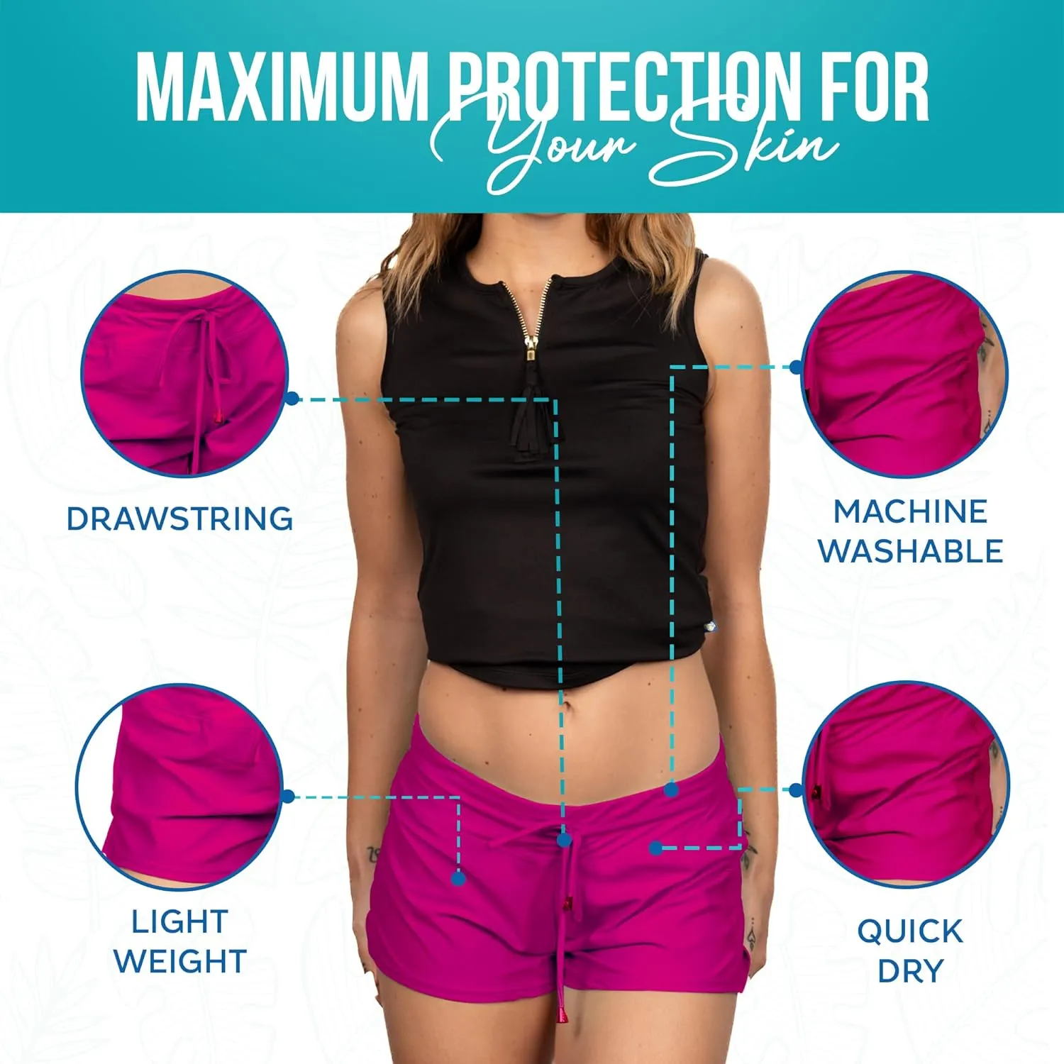Banana Boat Women's Board Shorts UPF 50  Quick Dry Swim Shorts for Women Black High Rise Modern Solid Sleeveless Tank Top