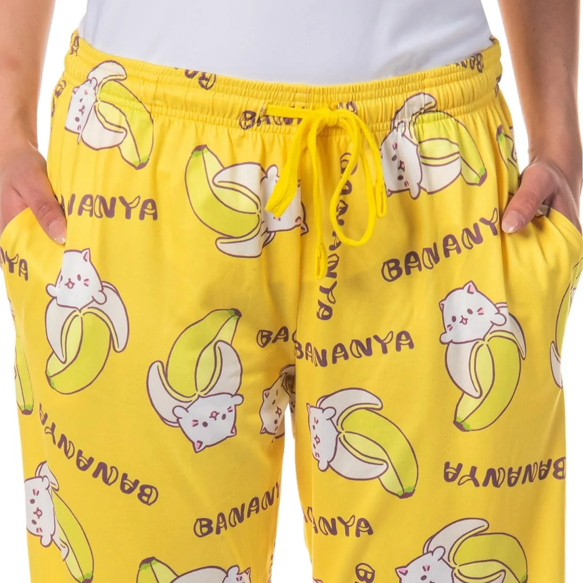Bananya Women's Bananya Cat and Title All Over Print Lounge Pajama Pants Adult Sleep Bottoms