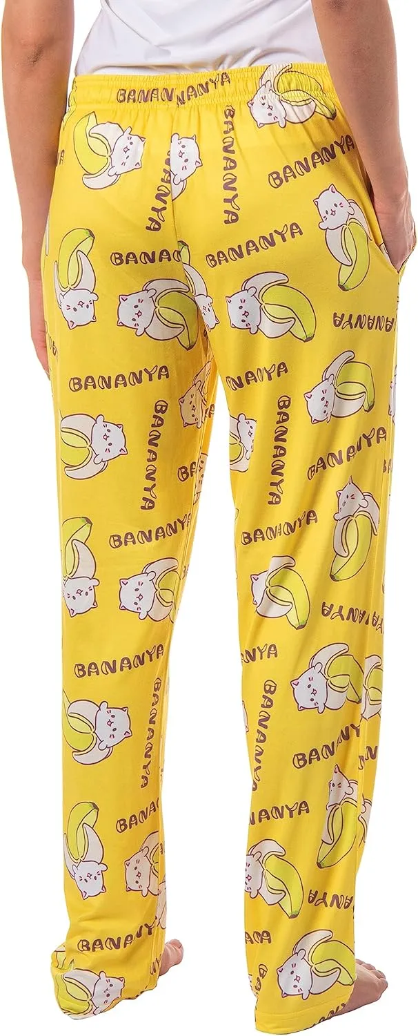 Bananya Women's Bananya Cat and Title All Over Print Lounge Pajama Pants Adult Sleep Bottoms