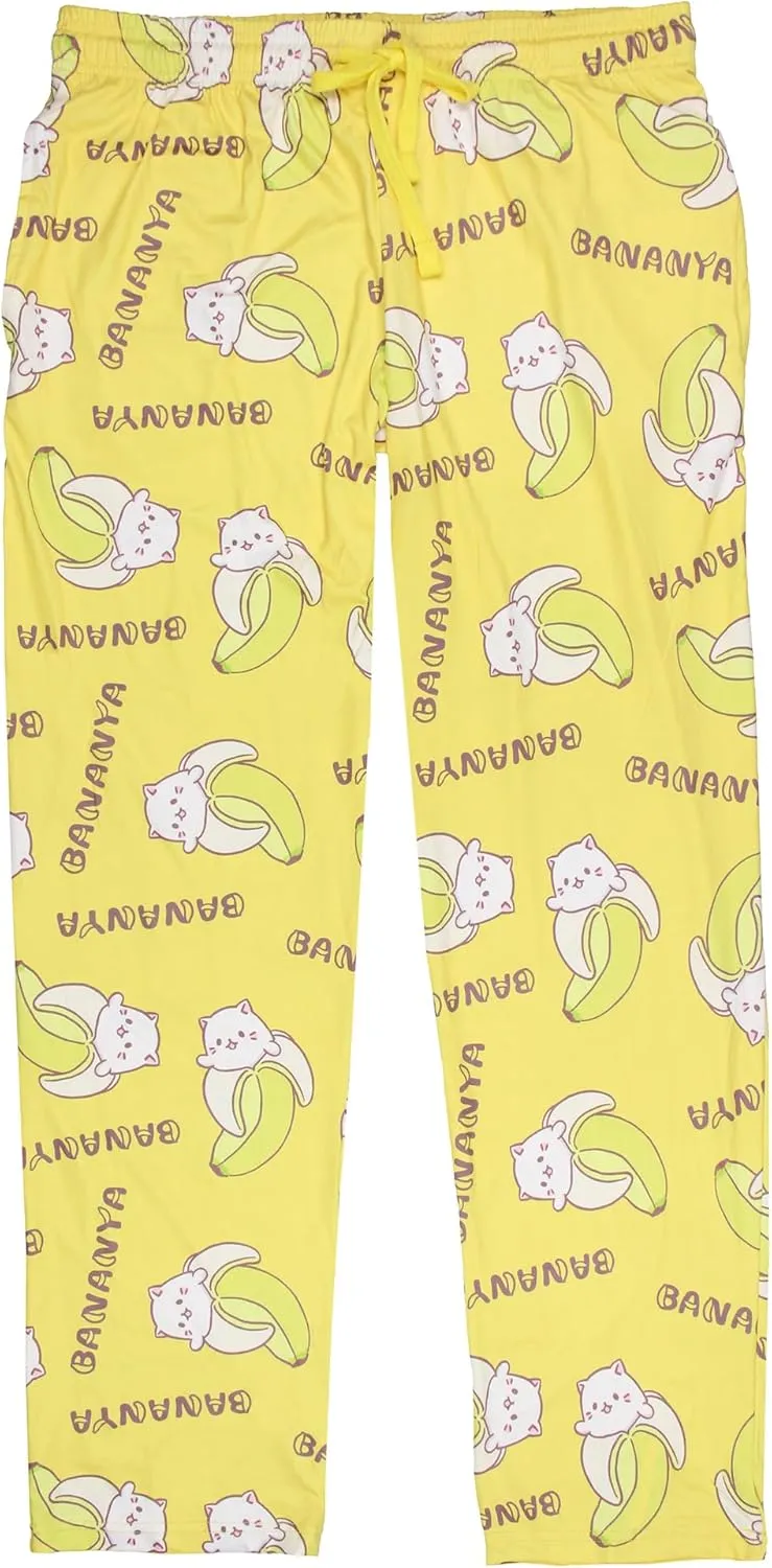 Bananya Women's Bananya Cat and Title All Over Print Lounge Pajama Pants Adult Sleep Bottoms